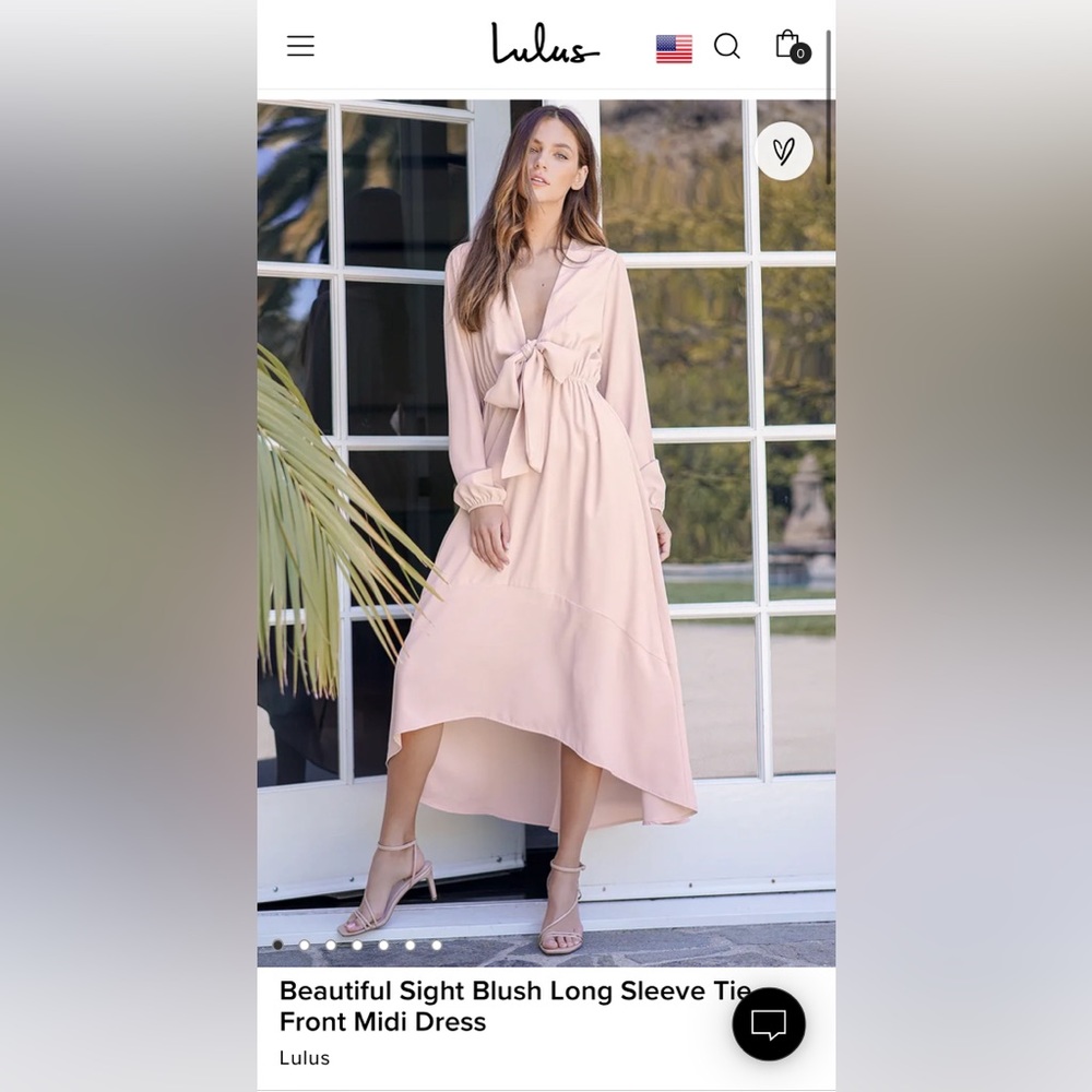 NWT Lulus Beautiful Sight Blush Long Sleeve Tie-Front Midi Dress